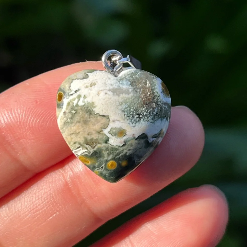 Stainless steel small ocean jasper evil eye‎ heart pendant 0134